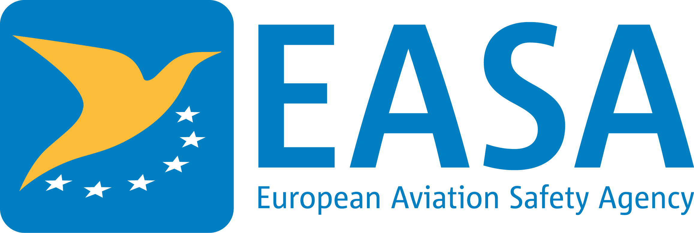 European Aviation Safety Agency (EASA) logo with stylised bird and stars on a blue background