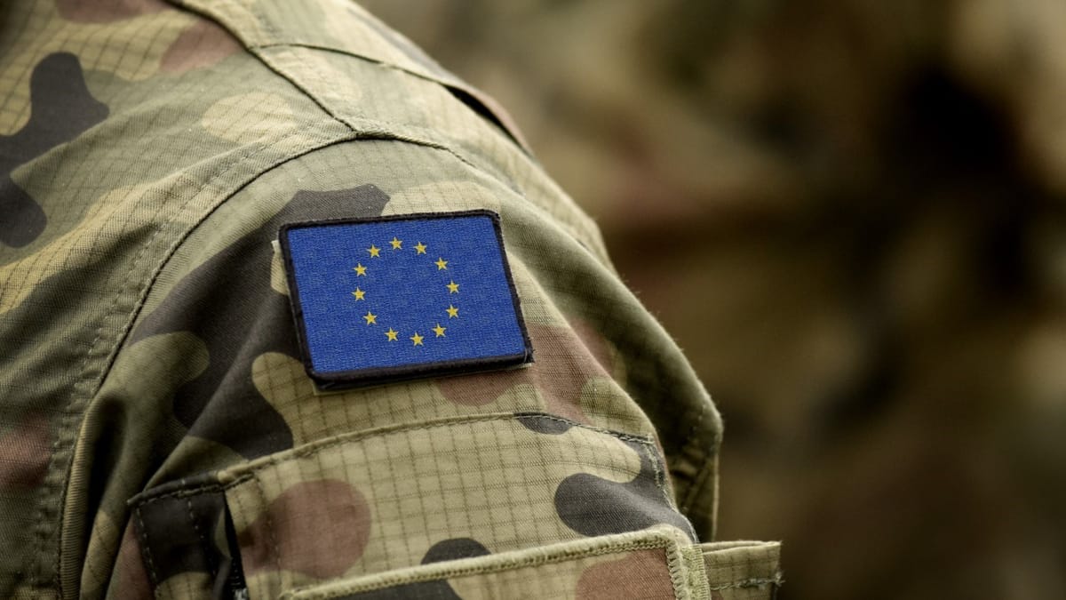 EU flag on military uniform.