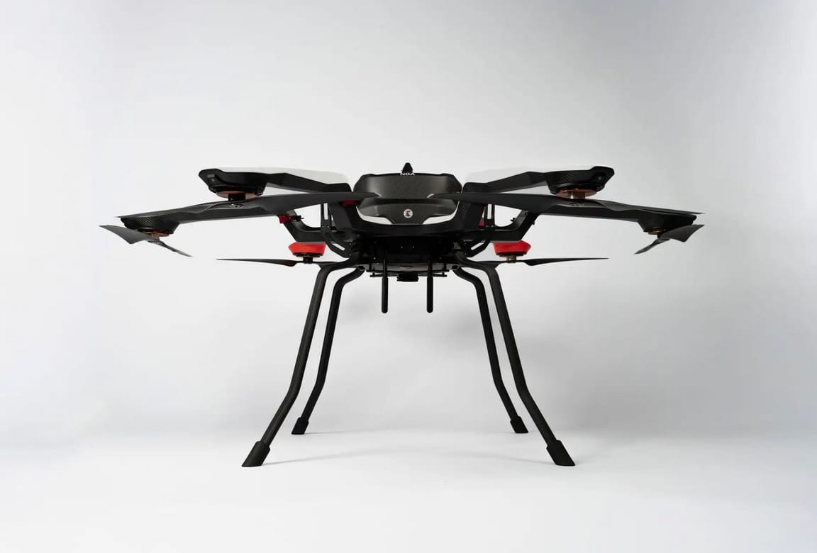 Front view of the Acecore Noa heavy-lift drone with multiple rotors and landing gear