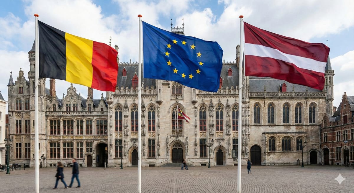 Belgium, EU and Latvia flag
