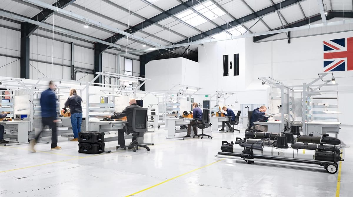 A photo of people working inside a drone factory in the UK. Photo Credit: Helsing