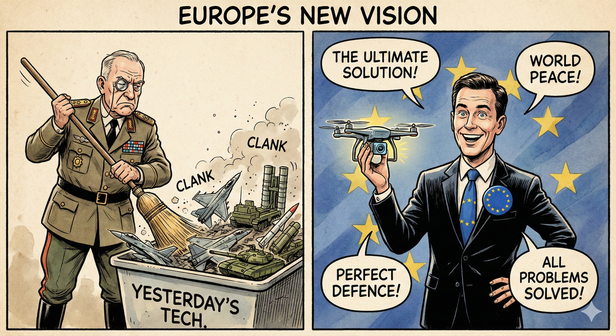 EU swaps jets for drones - generated by Nano Banana