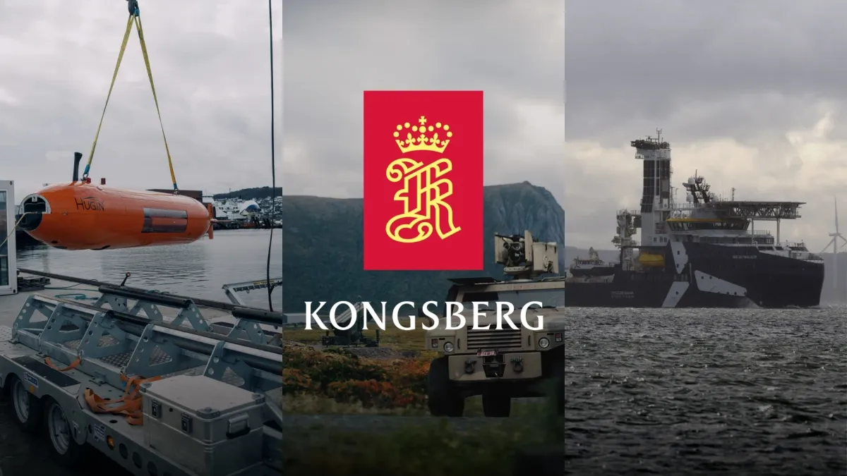 Kongsberg logo with a military drone silhouette 