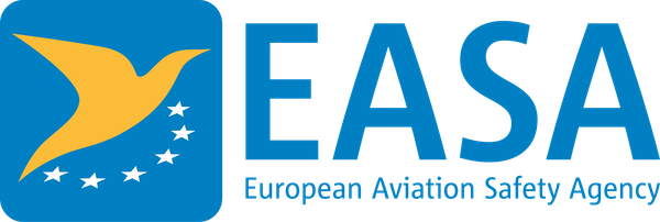 European Aviation Safety Agency (EASA) logo with stylised bird and stars on a blue background