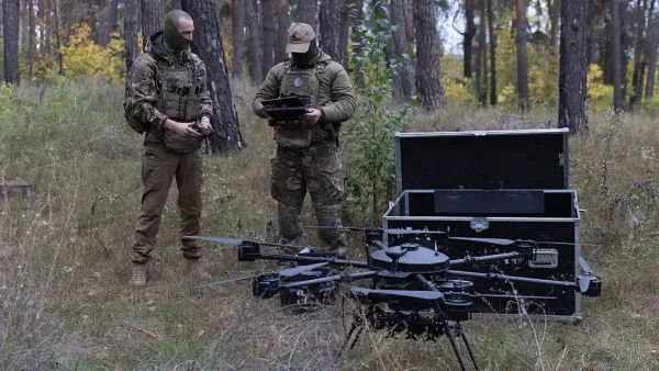 Ukrainian soldiers prepare the UAV “Vampire” for launch, Kharkiv region, Ukraine, September 24, 2025. Getty Images/Yevhen Titov/Global Images Ukraine