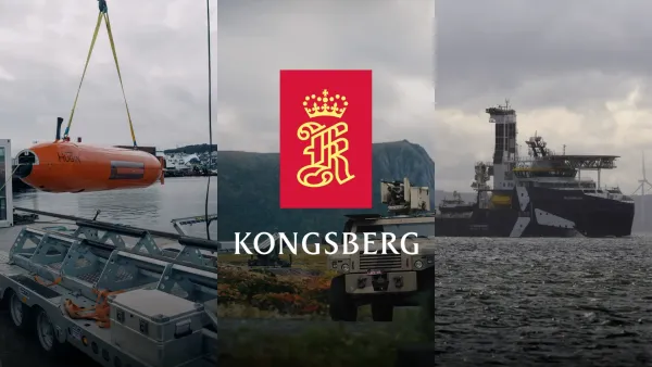 Kongsberg logo with a military drone silhouette 